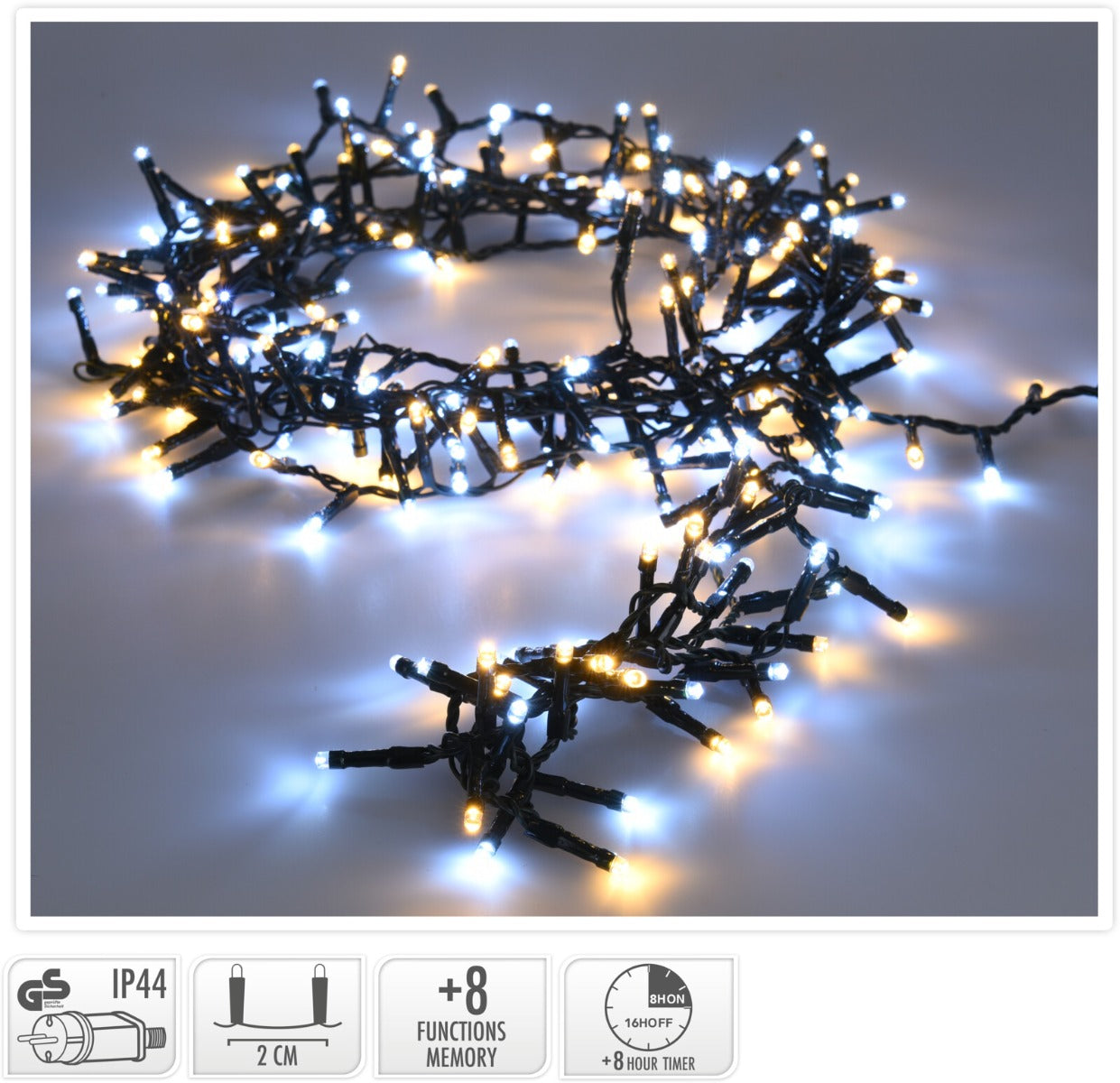 LUCI DI NATALE 1800 LED, 36MT, 8 GIOCHI DI LUCE, BIANCO CALDO/FREDDO
