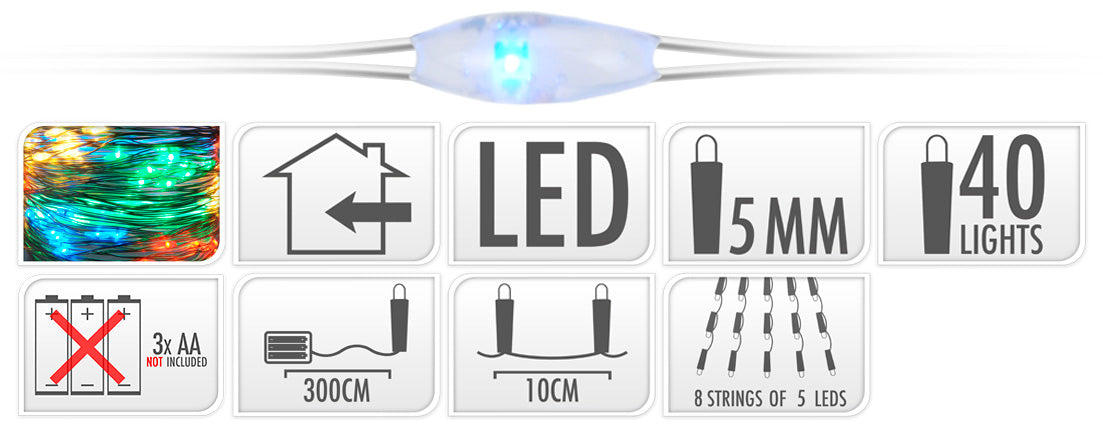 40 MICROLED MULTICOLOR CASCATA A BATTERIE