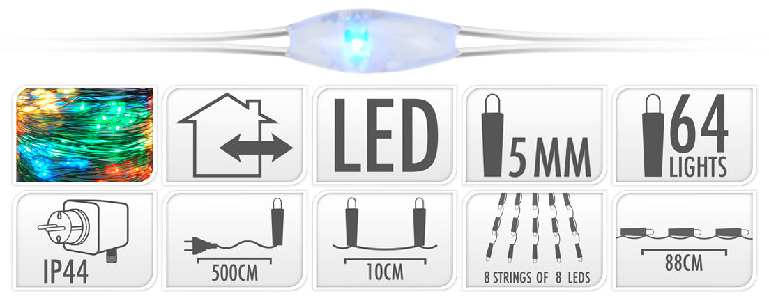 64 MICROLED MULTICOLOR CASCATA 88CM