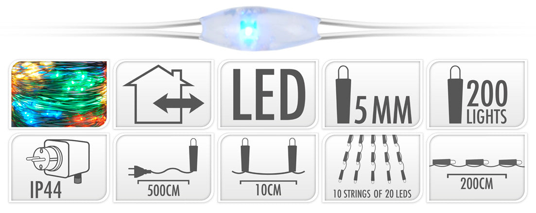 200 MICROLED CASCATA MULTICOLOR