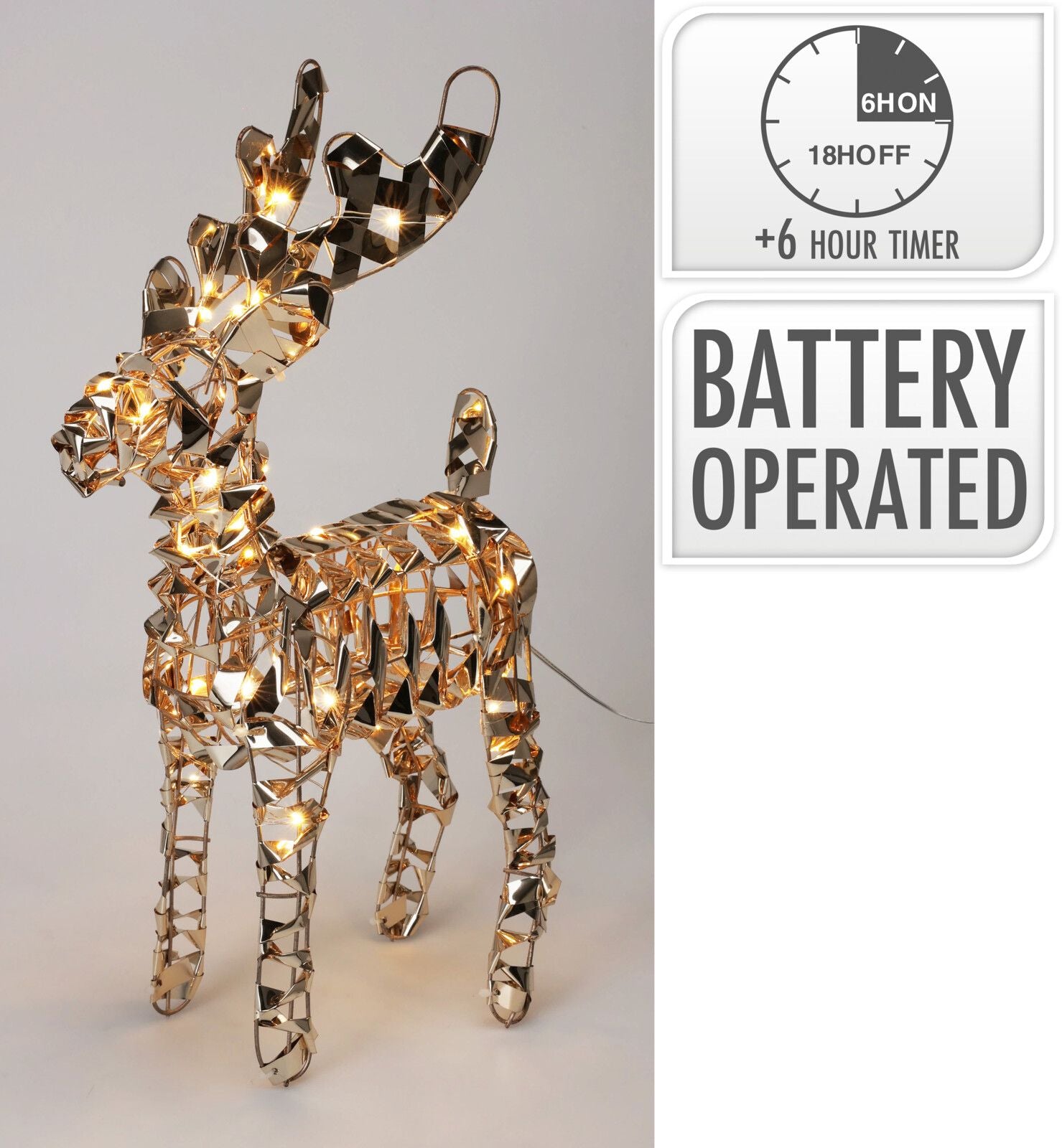 Renna decorativa a LED, 50 LED, 37 cm, colore oro, luce bianco caldo
