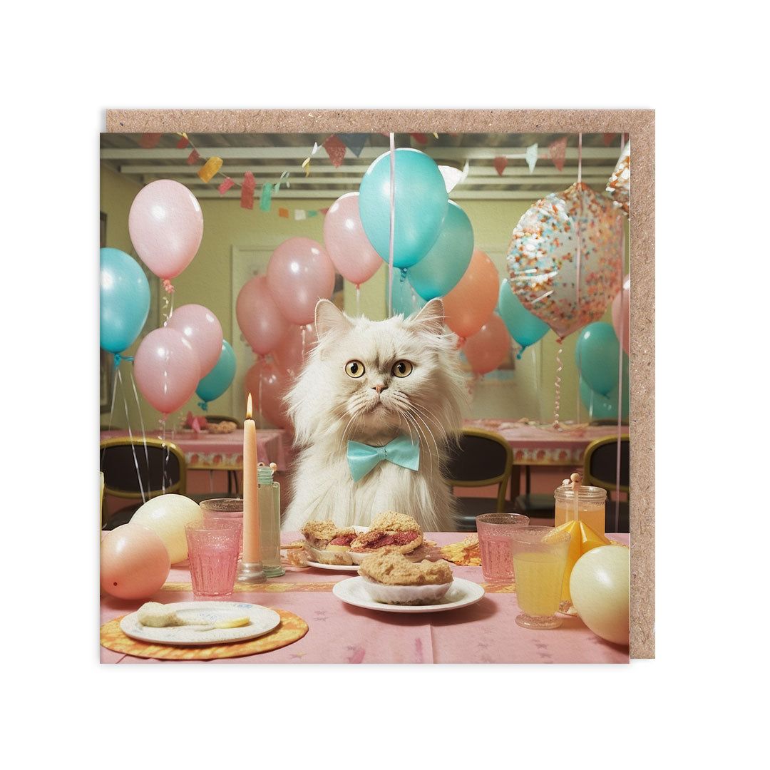 Ohh Deer Biglietto di auguri "Cat At Table Birthday" (148 x 148 x 1,5 mm), kraft/multicolore