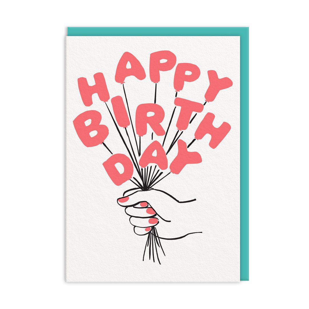 Ohh Deer Biglietto di auguri "Balloons Happy Birthday" A6, acqua/bianco