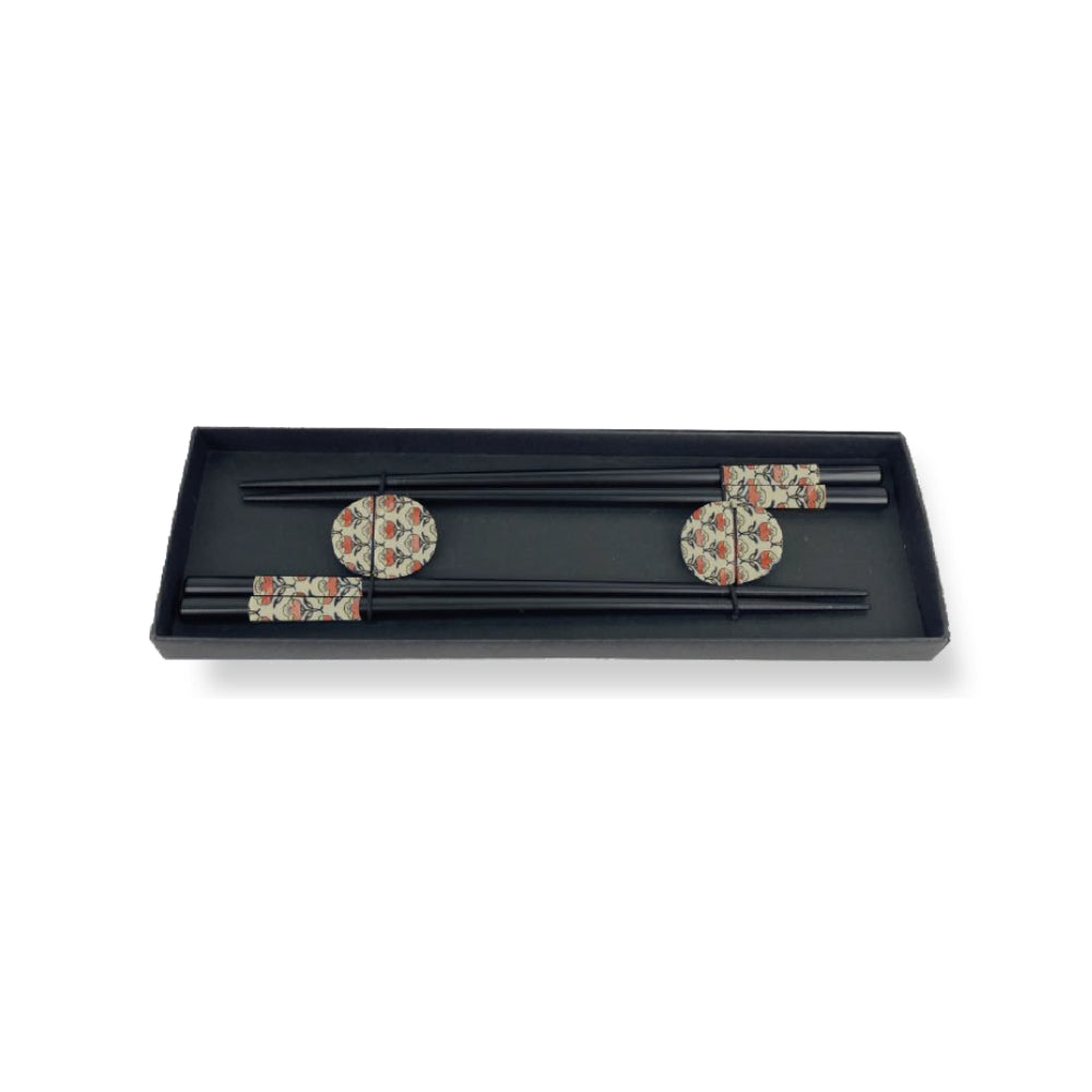 KIT 2 COPPIE DI BACCHETTE IN LEGNO E 2 POGGIABACCHETTE DESIGN 4