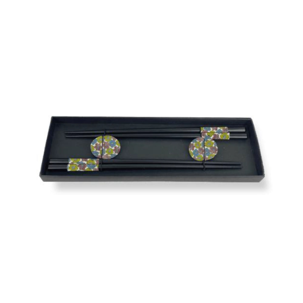 KIT 2 COPPIE DI BACCHETTE IN LEGNO E 2 POGGIABACCHETTE DESIGN 1