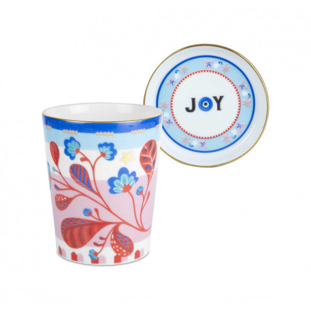 BICCHIERE CON PIATTINO/COPERCHIO, IN PORCELLANA, CON FOGLIE, MAMMA MIA