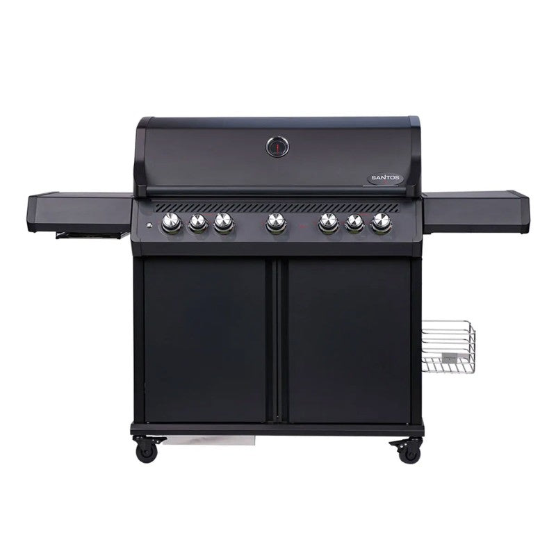 Barbecue a Gas Professionale con Carrello e Girarrosto 173x119x64 cm Nero Opaco SANTOS S-518 Pro Black Matte