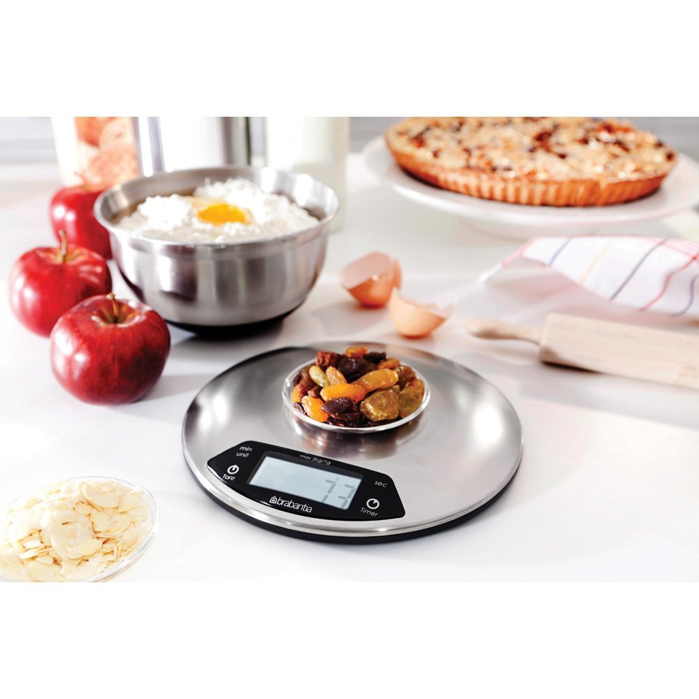 BILANCIA DA CUCINA DIGITALE ROTONDA CON TIMER IN ACCIAIO INOX 1GR/5KG