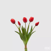 EDG Bouquet di 5 Tulipani Artificiali con foglie H.40 cm Rosso
