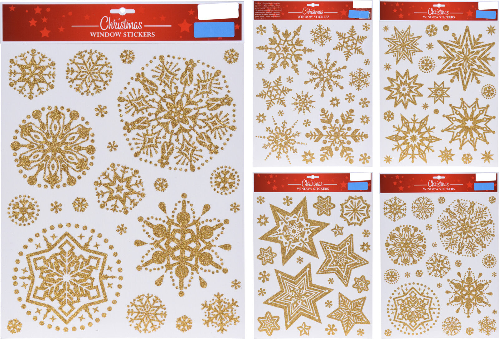 OFFERTA 3 STICKER ADESIVI PER FINESTRE NATALIZI ORO 30X42CM ASSORTITI