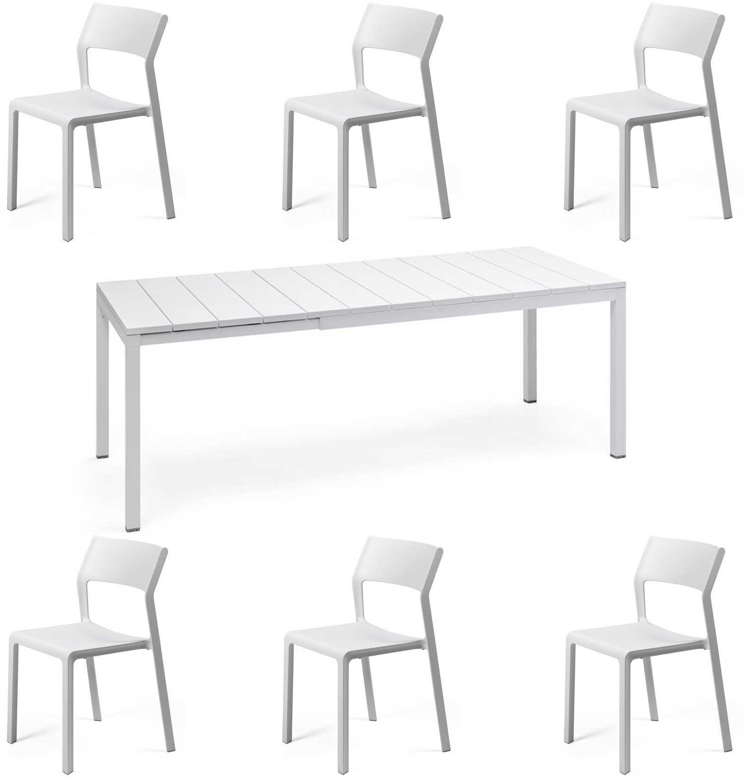 OFFERTA TAVOLO RIO 140/210 CON 6 SEDIE TRILL BISTROT BIANCO