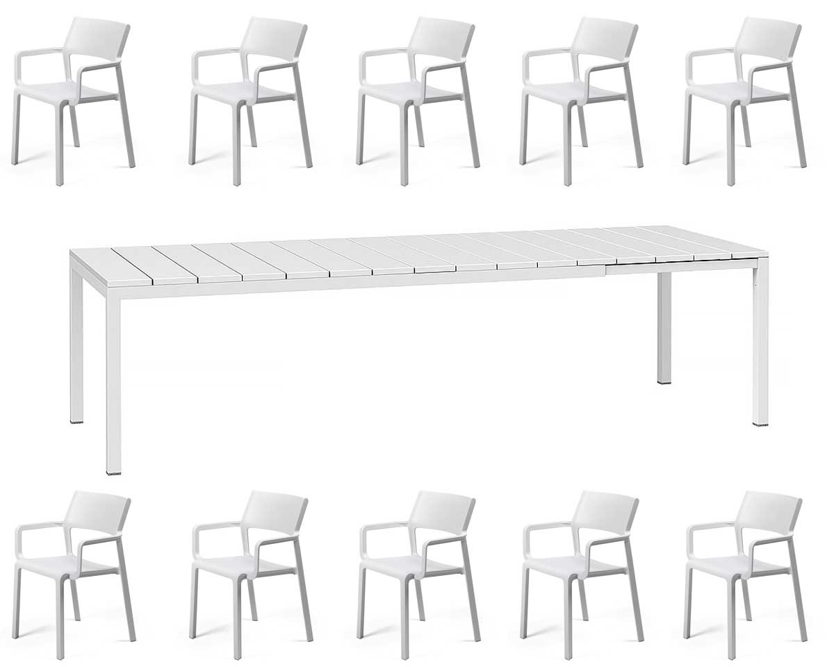 OFFERTA TAVOLO RIO 210/280 CON 10 POLTRONE TRILL BIANCO