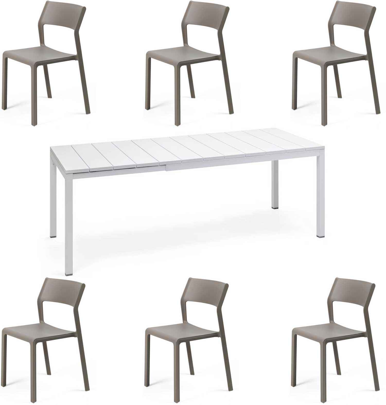 OFFERTA TAVOLO RIO 140/210 CON 6 SEDIE TRILL BISTROT BIANCO/TORTORA