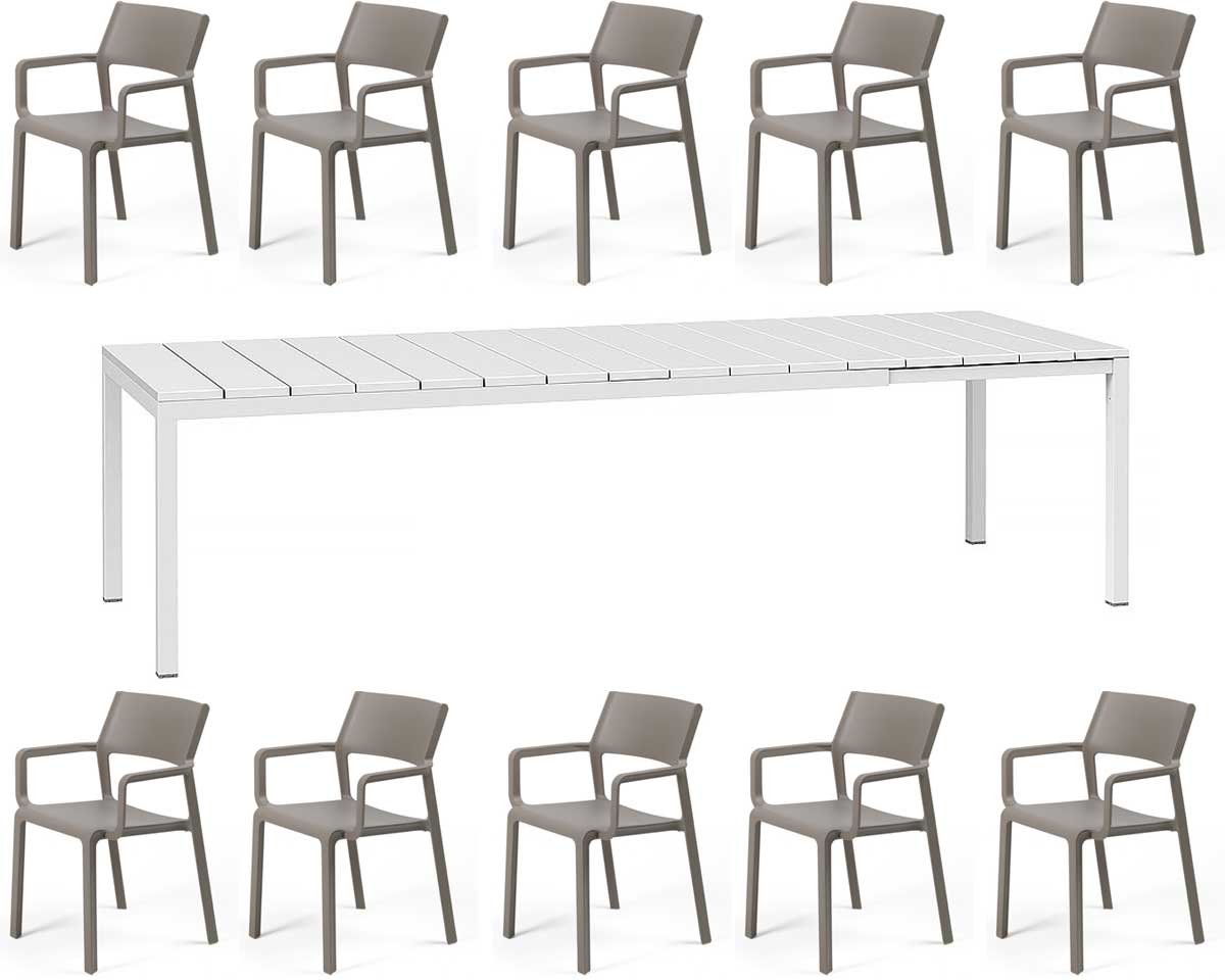 OFFERTA TAVOLO RIO 210/280 CON 10 POLTRONE TRILL BIANCO/TORTORA