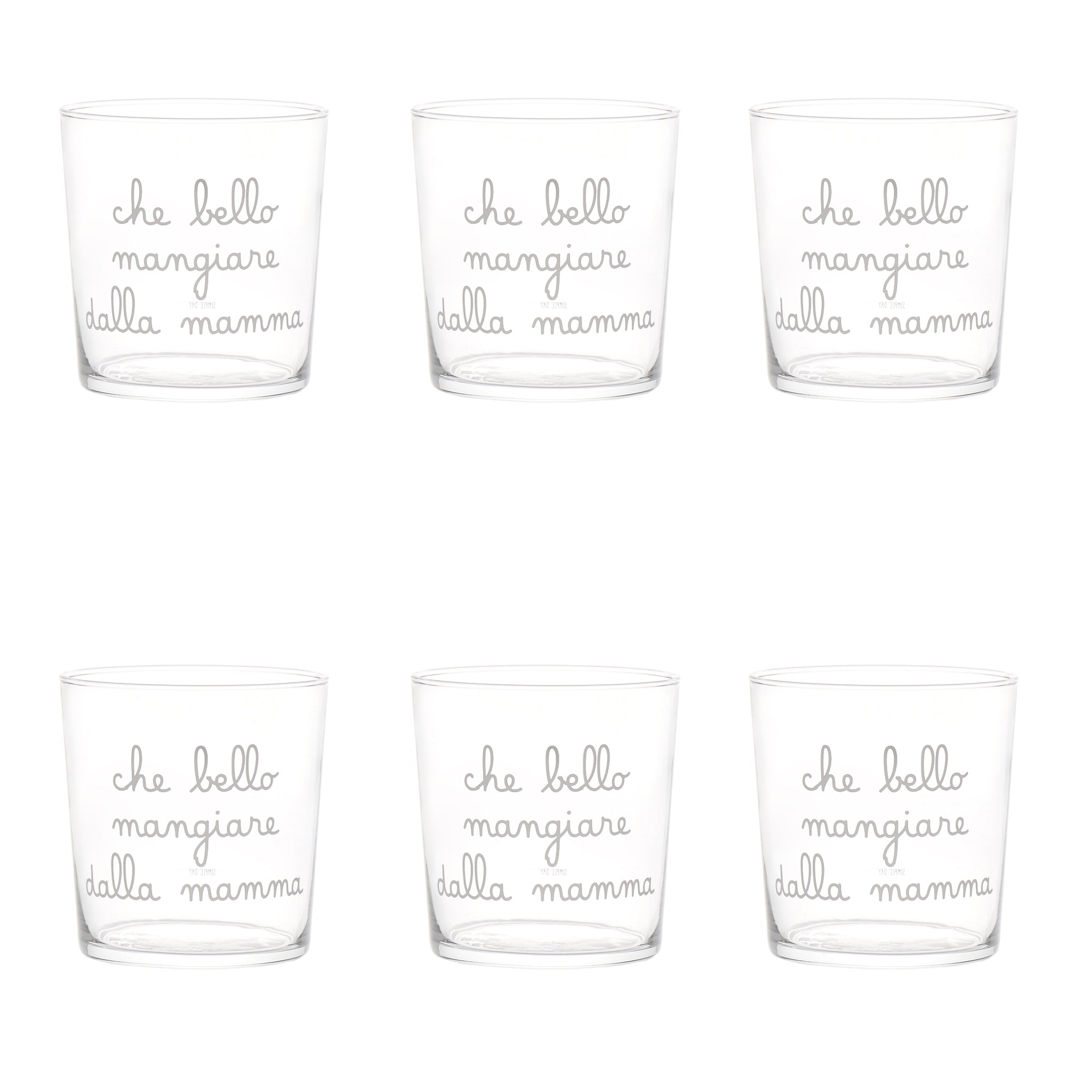 Set 6 Bicchieri acqua Che bello mangiare dalla mamma 35,5cl Serigrafia Bianca Simple Day