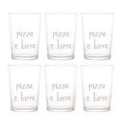 Set 6 Bicchieri Birra Decoro Pizza e Birra 50cl H 12cm D 8 8cm Bianco SIMPLE DAY