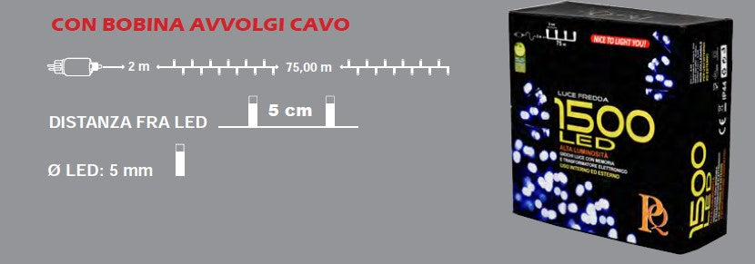 LUCI DI NATALE CATENA CON 1500 LED BIANCO CALDO 75 MT