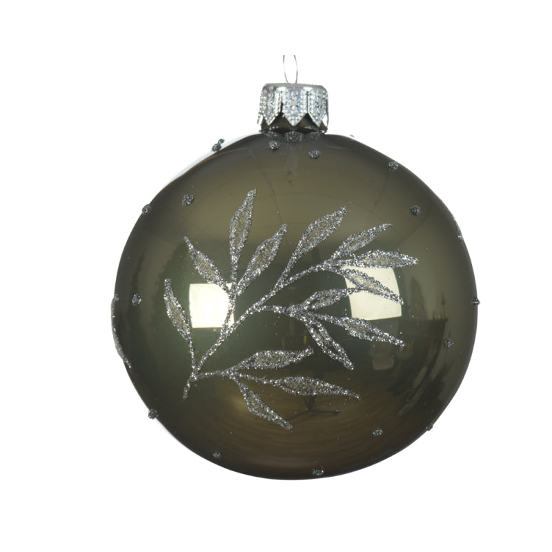 PALLINA DI NATALE VERDE MUSCHIO CON DECORAZIONE RAMO 8CM
