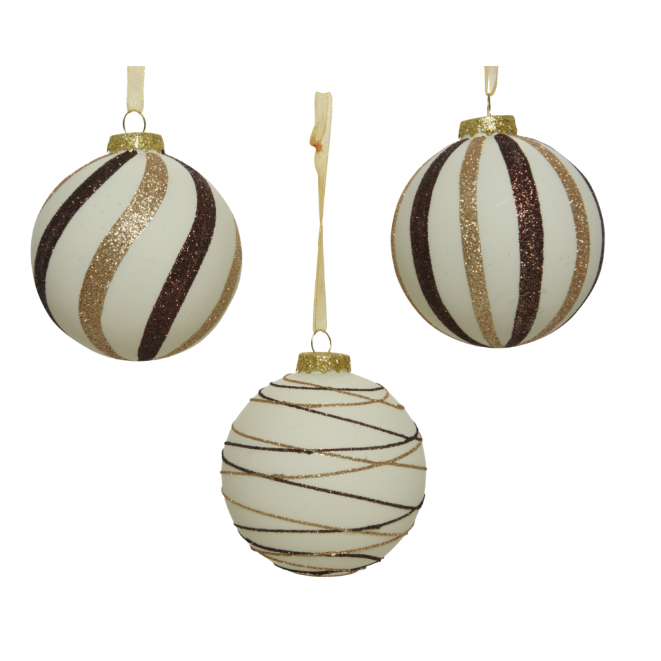 1 PALLINA DI NATALE IN VETRO CON DECORAZIONI ORO E MARRONE