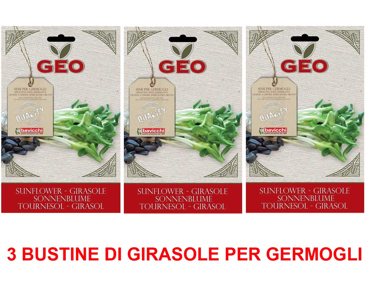 3 CONFEZIONI DI SEMI BIO DI GIRASOLE PER GERMOGLI 80GR