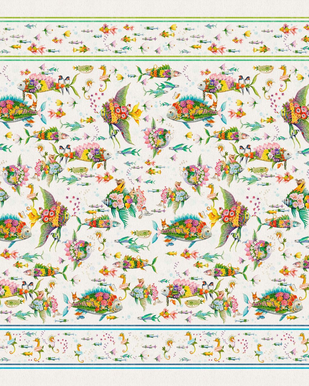 MEZZERO COPRIDIVANO PESCIFLORA DECORATIVO DI LINO 180X280