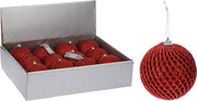 OFFERTA 12 PALLINE RETE 8CM ROSSO GLITTERATA