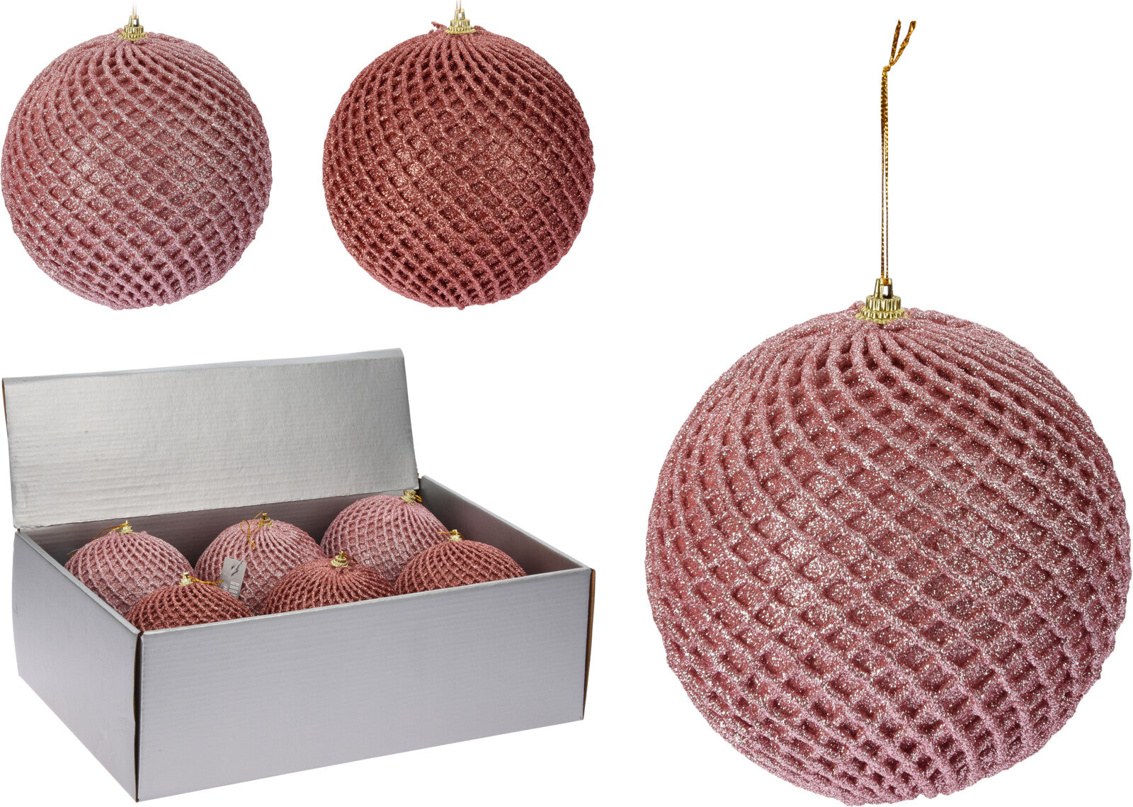 PALLINA RETE 12CM ROSA GLITTERATA ASSORTITA