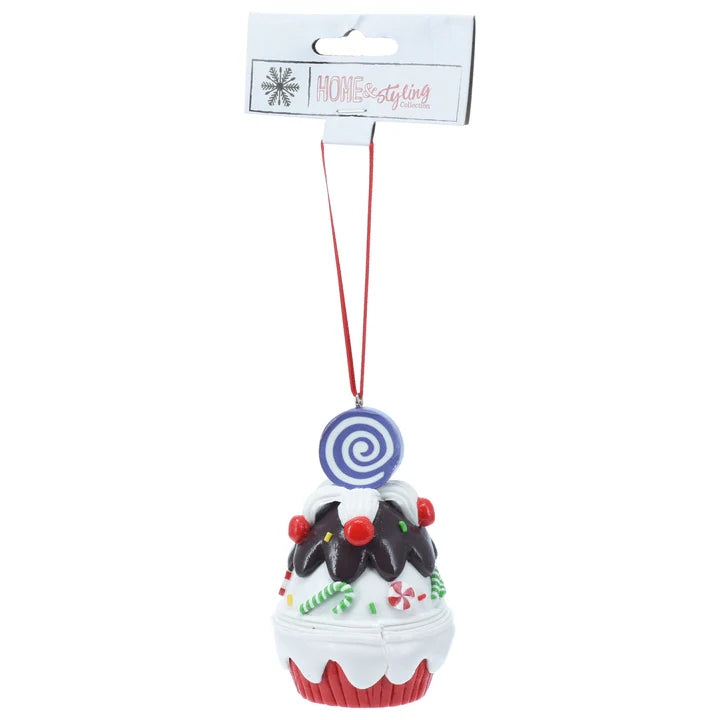 DECORAZIONE NATALIZIA A APPENDERE A FORMA DI CUPCAKE, 8CM, IN ARGILLA