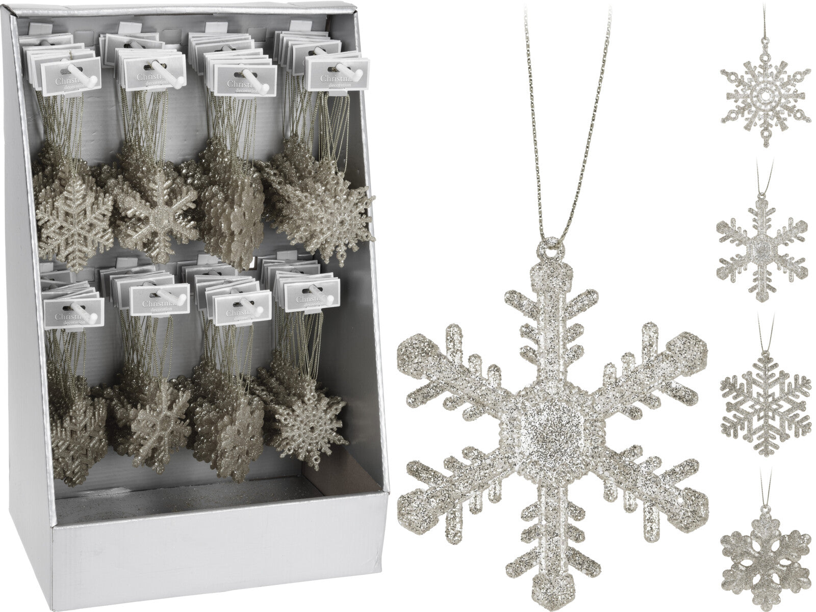 OFFERTA 6 FIOCCHI DI NEVE APPENDIBILI ARGENTO 8CM