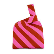 Borsa a nodo lavorata a maglia righe oblique 49x30 cm rosa e arancio
