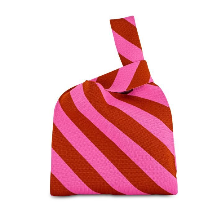 Borsa a nodo lavorata a maglia righe oblique 49x30 cm rosa e arancio