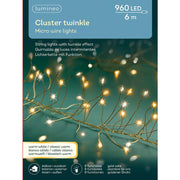 LUCI DI NATALE 960 MICROLED TWINKLE  BIANCO CALDO FILOR ORO 6 METRI