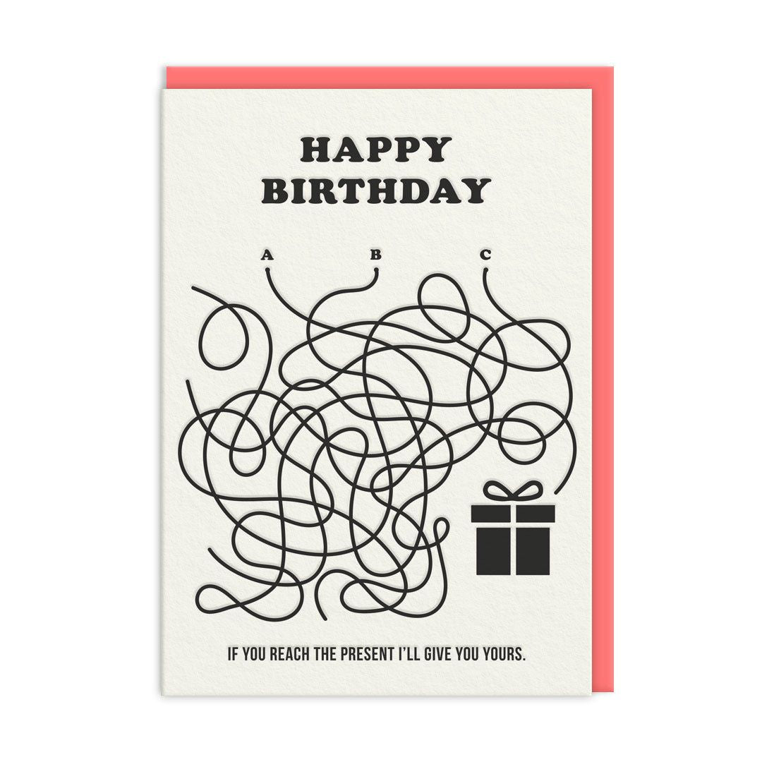 Ohh Deer Biglietto di auguri "Line Maze Birthday" A6, corallo