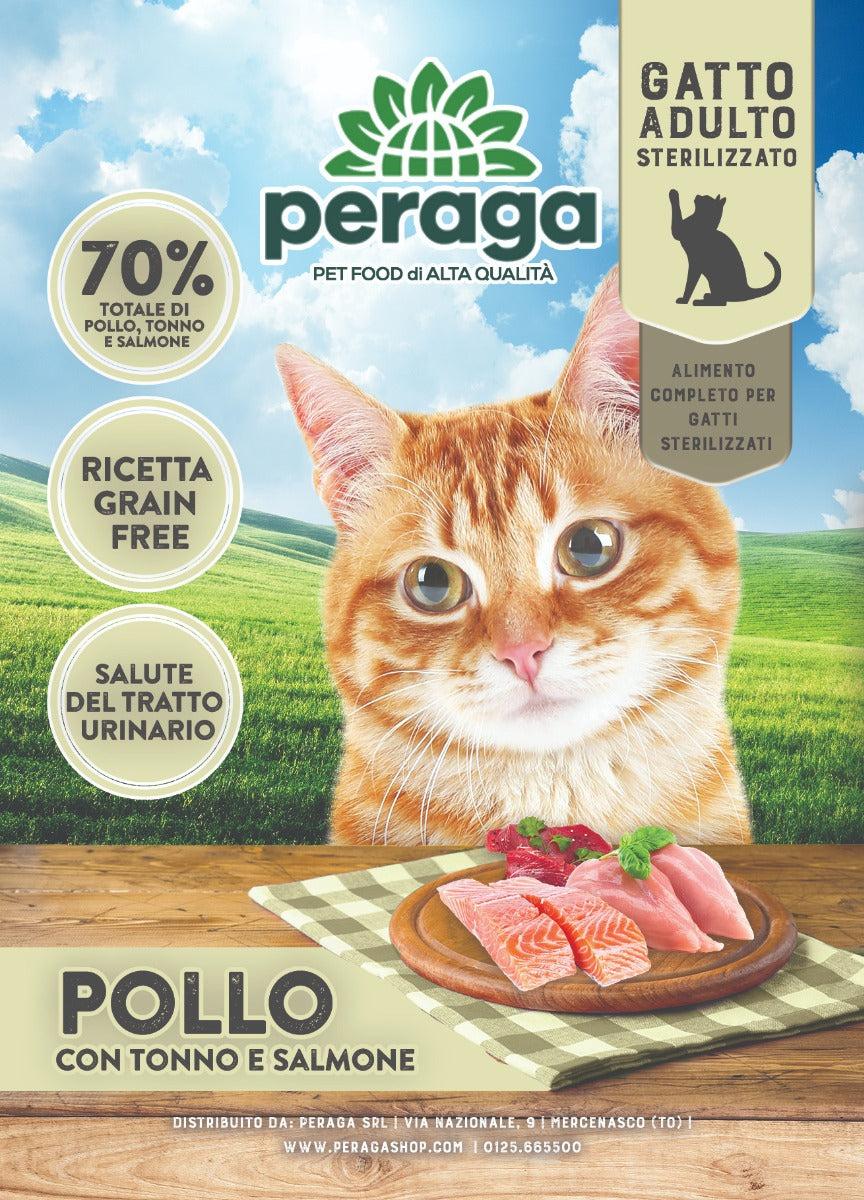 CROCCHETTE PERAGA PER GATTO ADULTO STERILIZZATO 300GR POLLO/TONNO/SALMONE