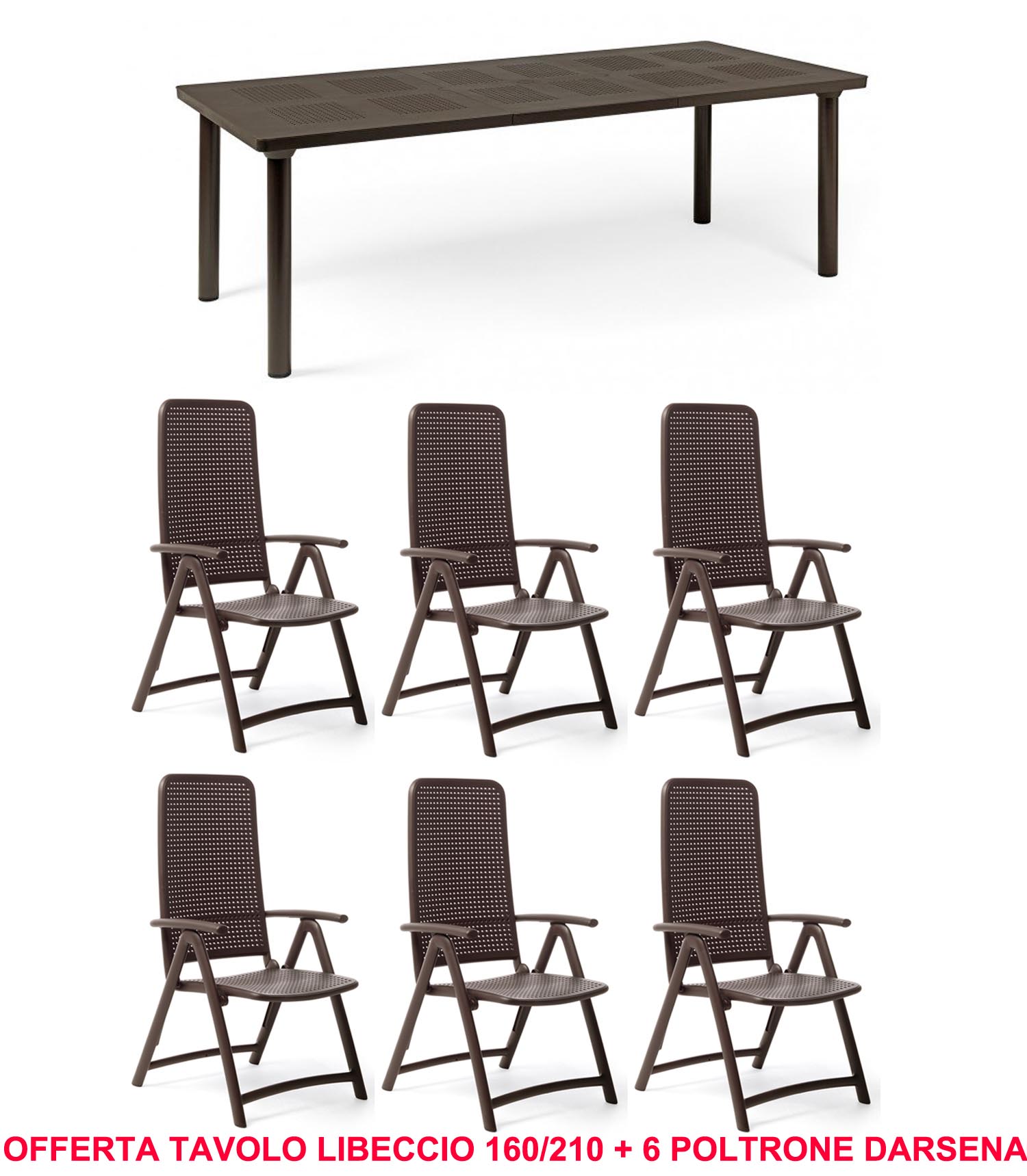 OFFERTA TAVOLO LIBECCIO ALLUNGABILE 160/220CM + 6 POLTRONE DARSENA COLORE A SCELTA