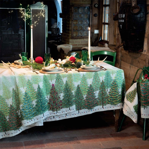 Tovaglia natalizia in lino Fairy Trees 170x270 cm Naturale TESSITURA TOSCANA