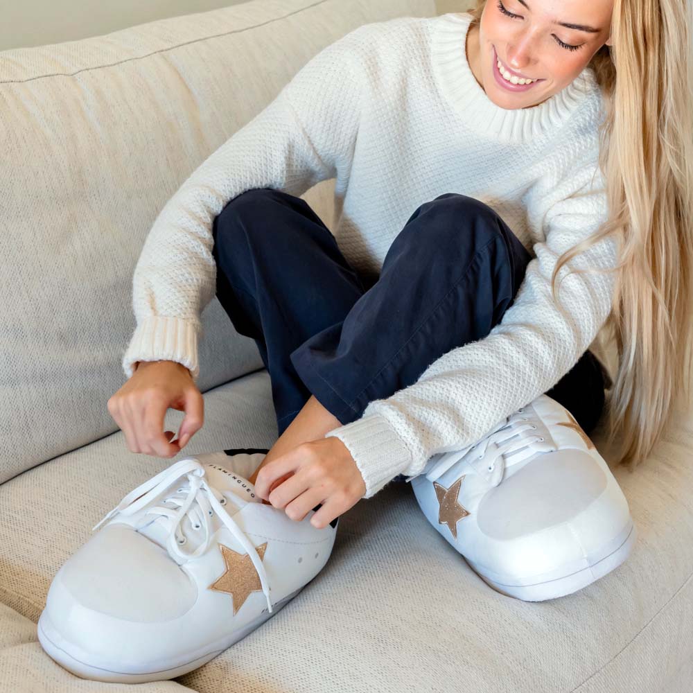 CIABATTE GIGANTI BIANCHE HOLLYWOOD GOLD, TAGLIA UNICA 35-46