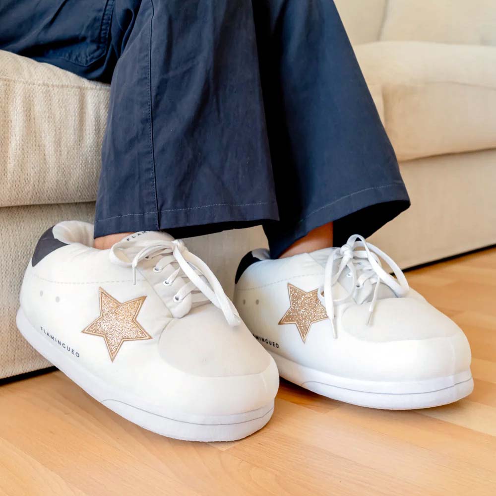 CIABATTE GIGANTI BIANCHE HOLLYWOOD GOLD, TAGLIA UNICA 35-46