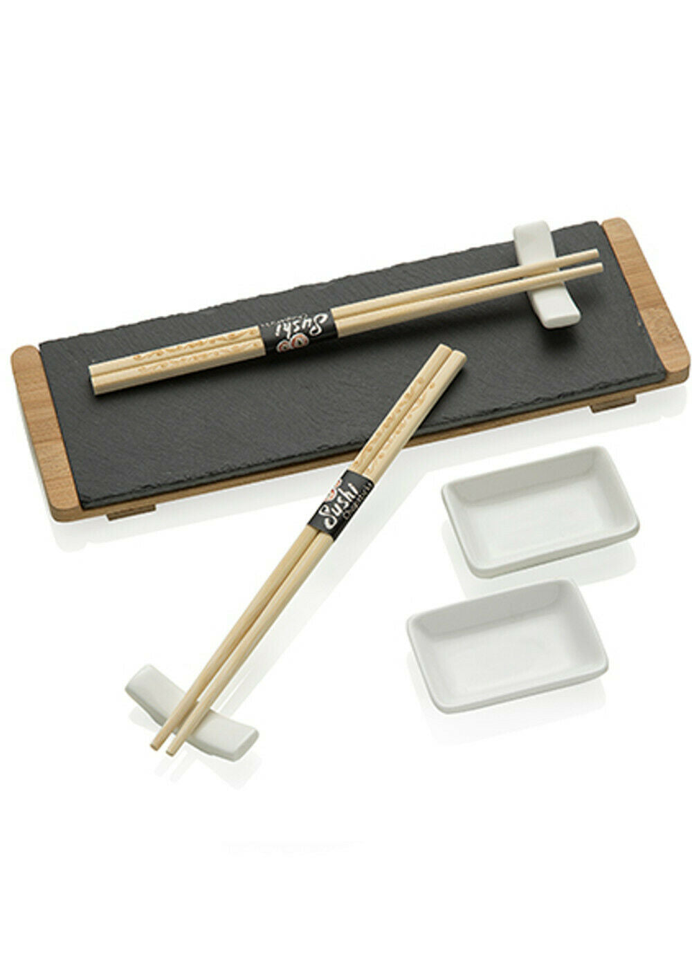 SET SUSHI ORIENTAL BAMBOO CON VASSOIO STRETTO IN ARDESIA PER 2