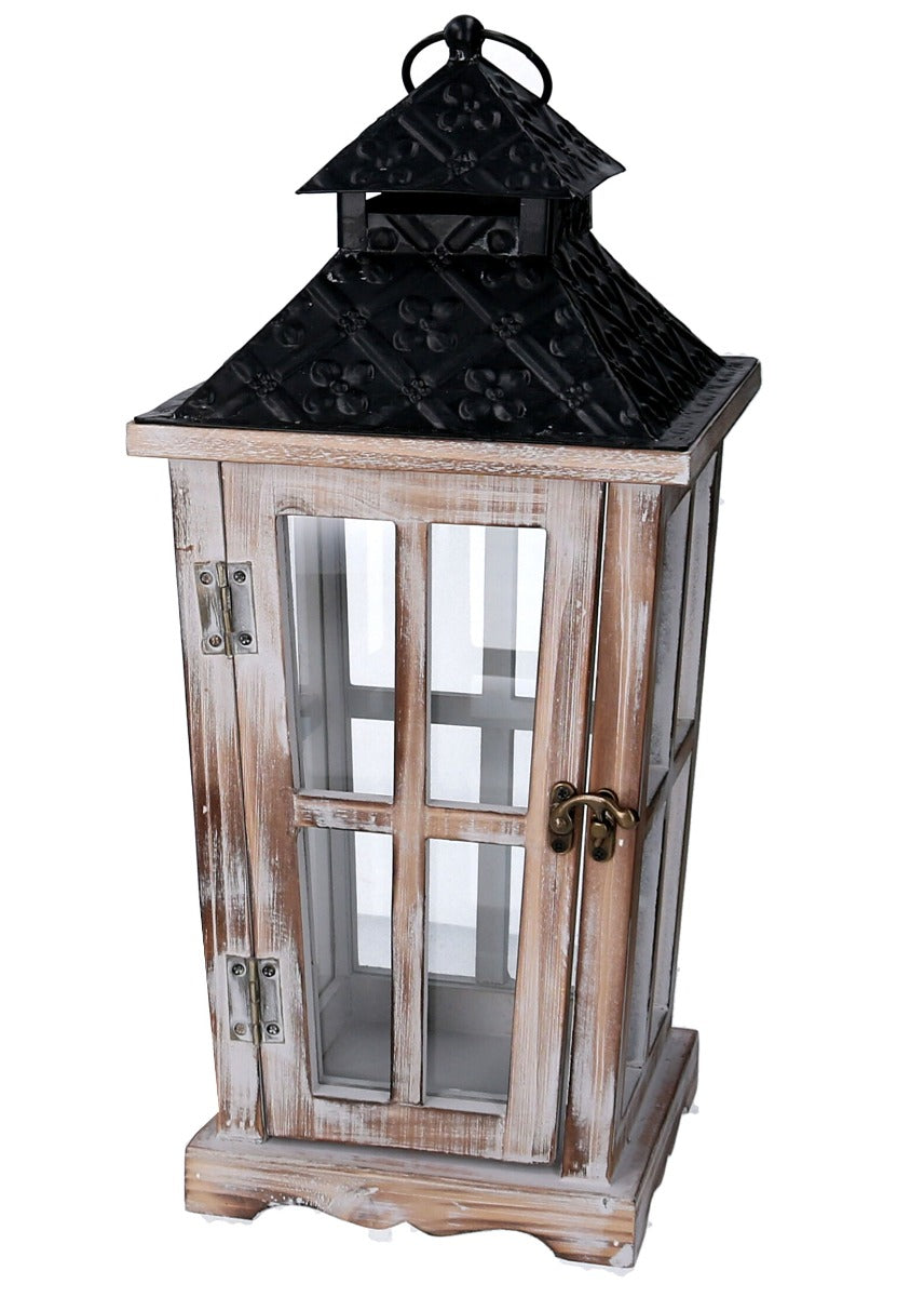 LANTERNA IN LEGNO NATURALE SBIANCATO RETTANGOLARE 20X20xH45CM