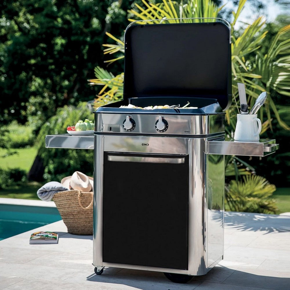 ENO Plancha a Gas con Carrello, 100x126x57cm, Acciaio Inox/Nero