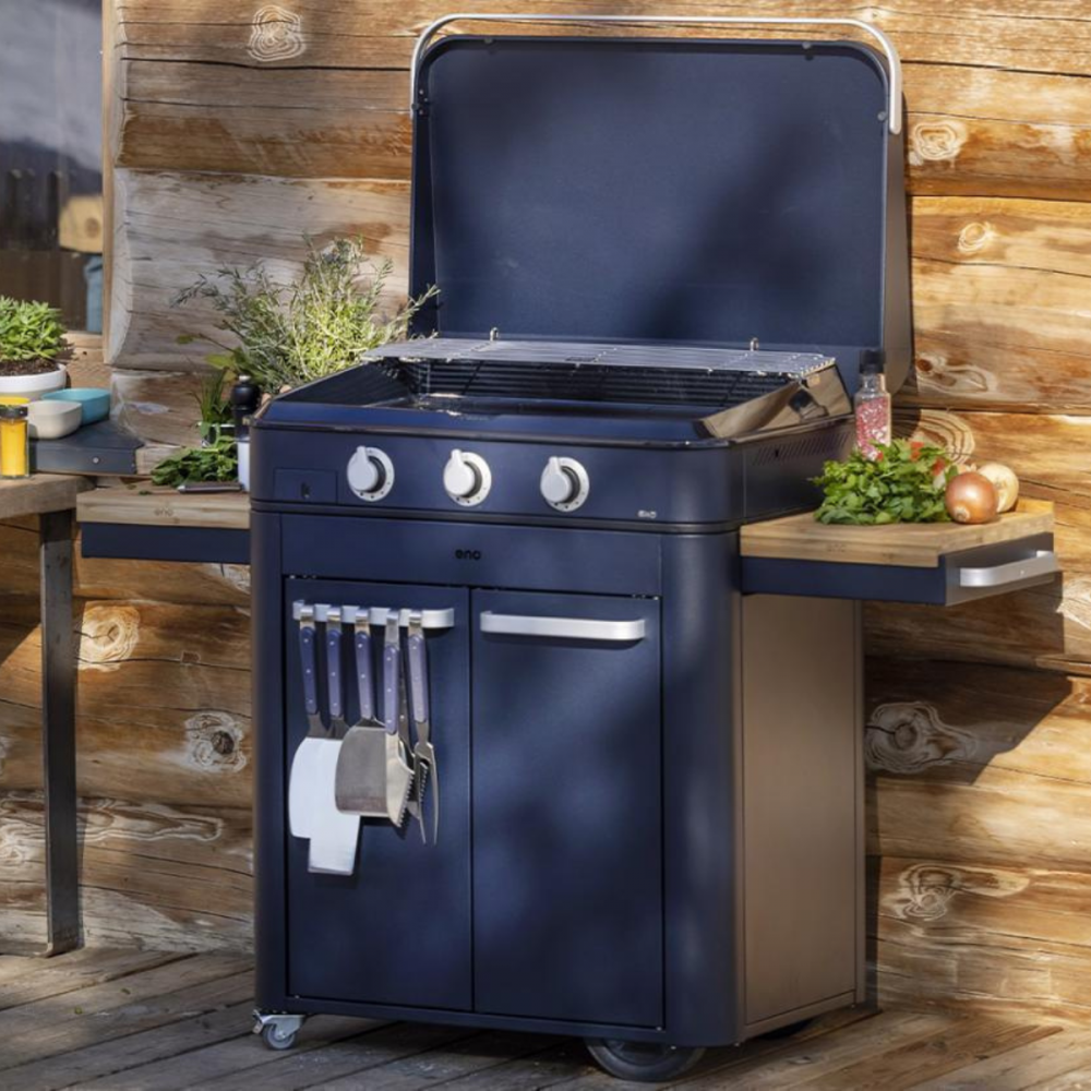 ENO Plancha a gas Enosign 80 con carrello, 100×140×67 cm, Blu Navy