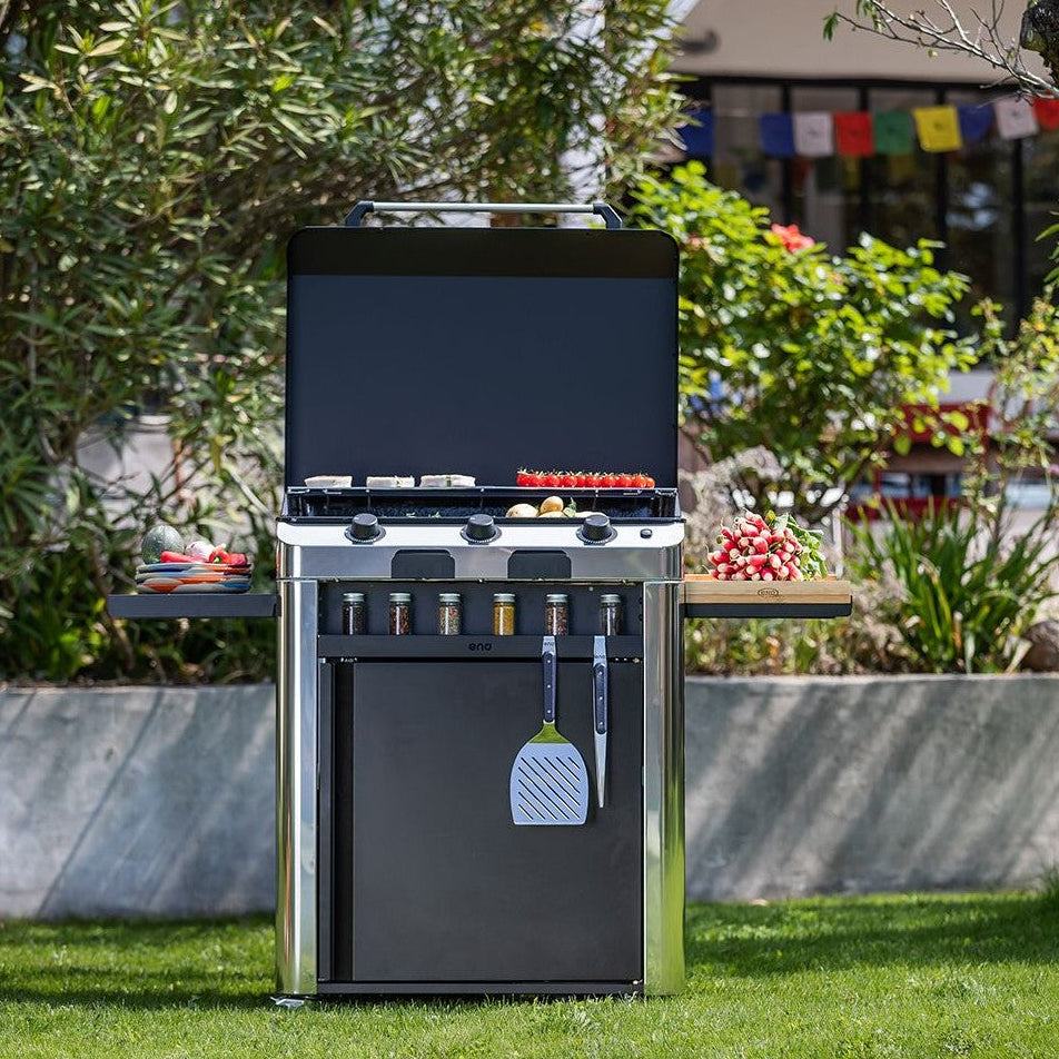 ENO, Plancha a Gas Fusion 75 con Carrello Inox, 75 cm, Acciaio Inox