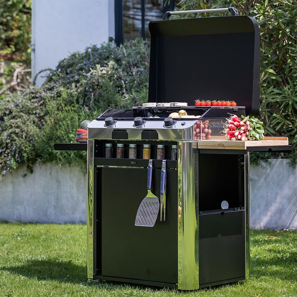 ENO, Plancha a Gas Fusion 75 con Carrello Inox, 75 cm, Acciaio Inox