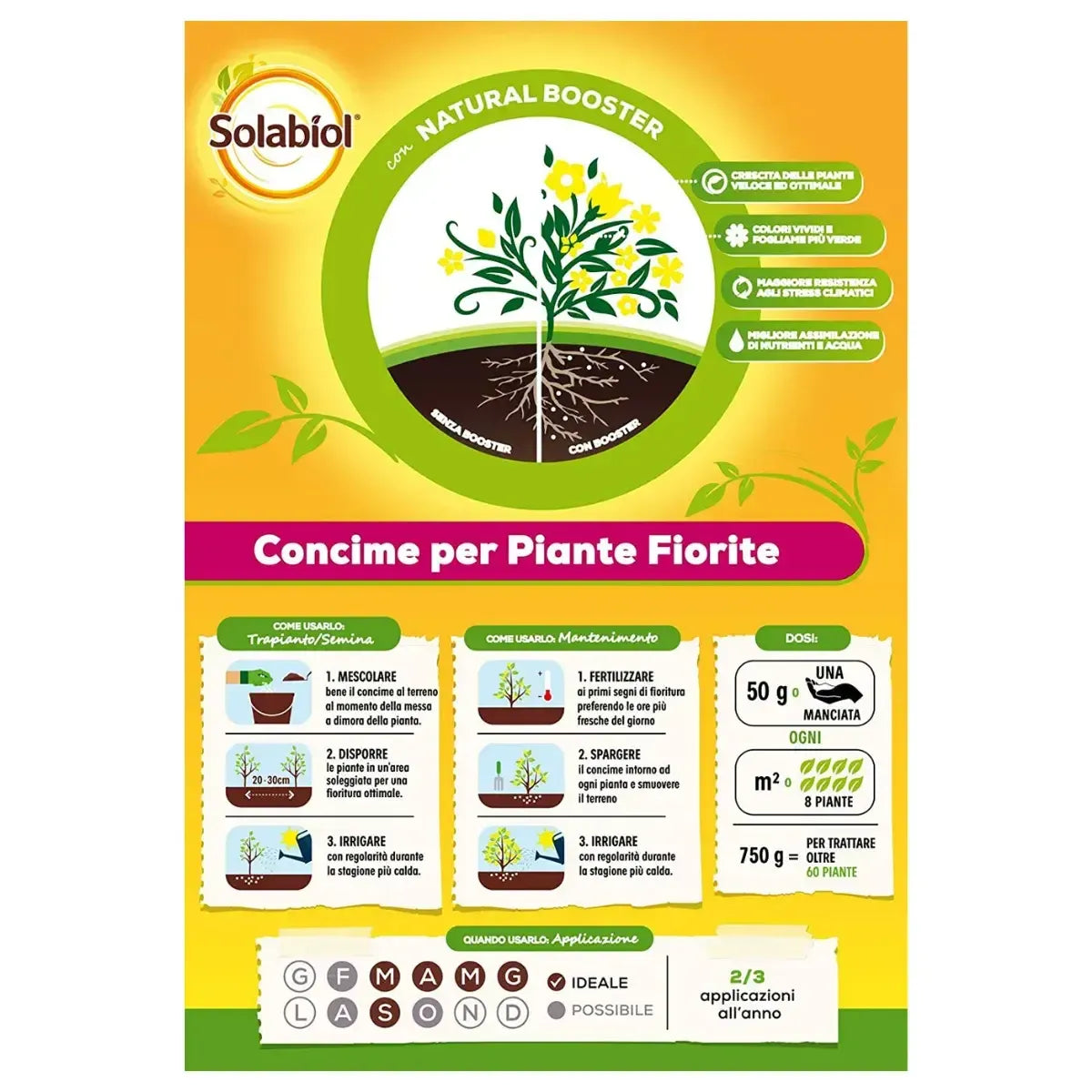 Concime Piante Fiorite Granulare Biologico 750g Solabiol