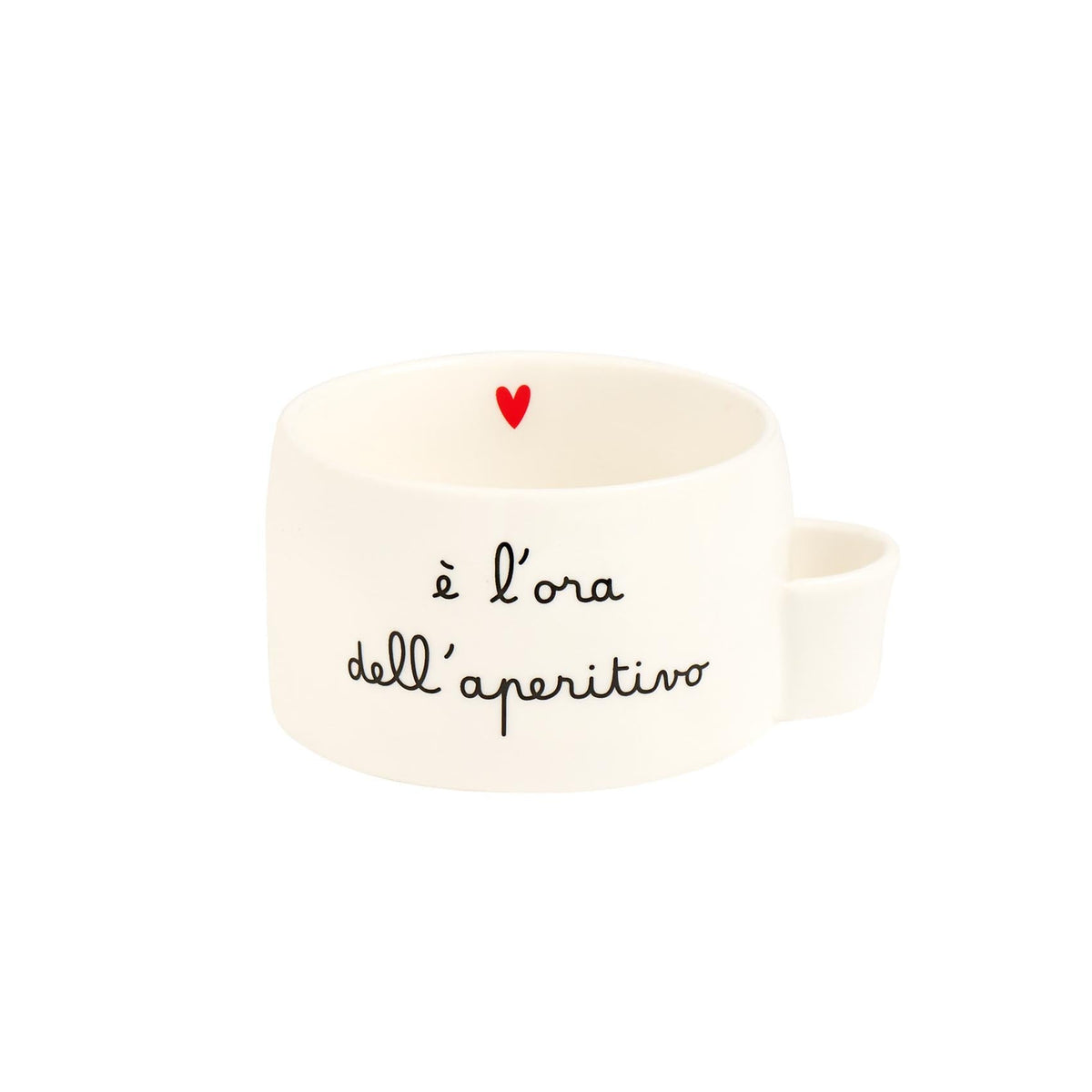 Coppetta Aperitivo E' l'ora dell'aperitivo 12 x 9.5 cm Bianco con scritta nera e cuore rosso Simple Day