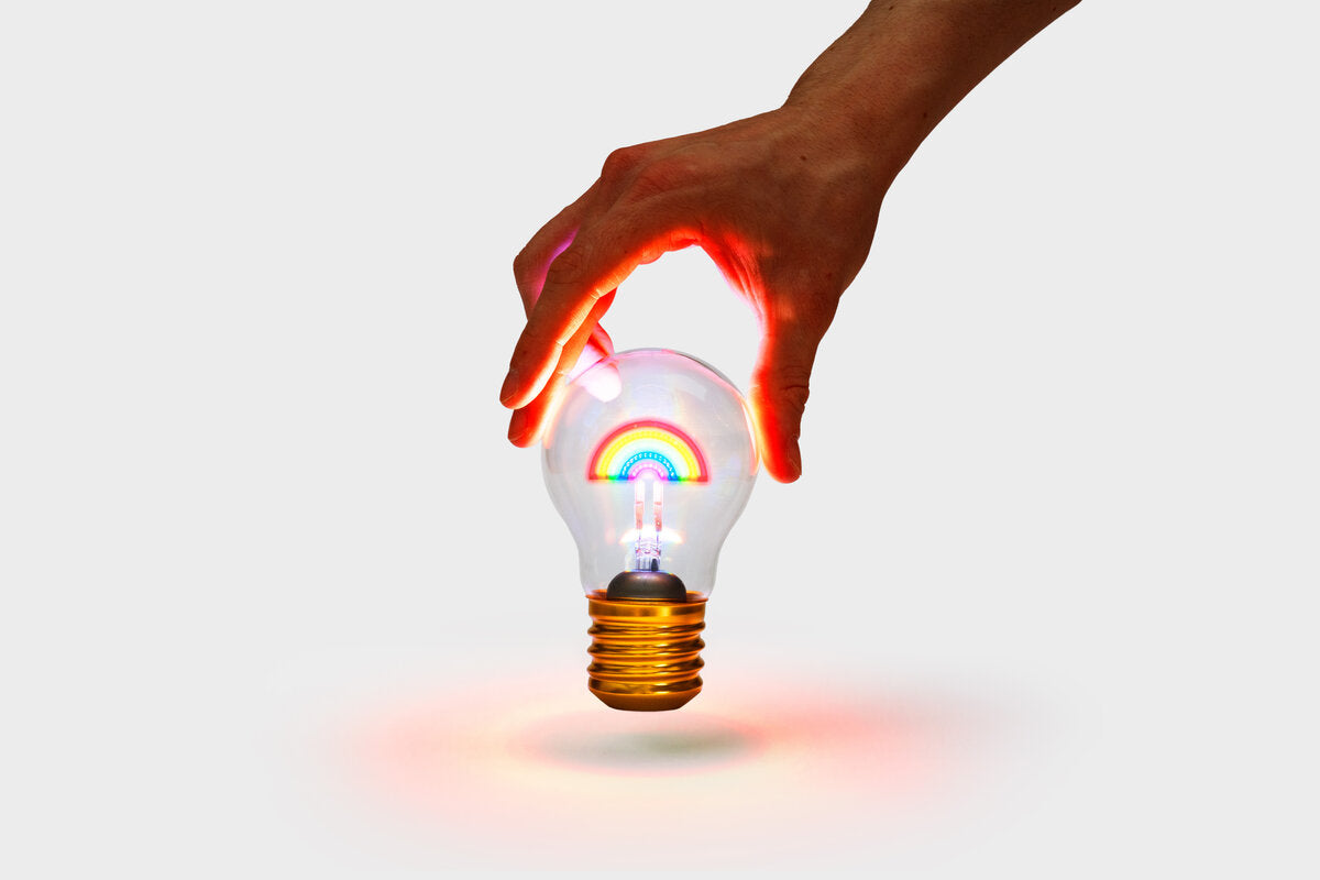 LAMPADA DA TAVOLO A FORMA DI LAMPADINA CON ARCOBALENO