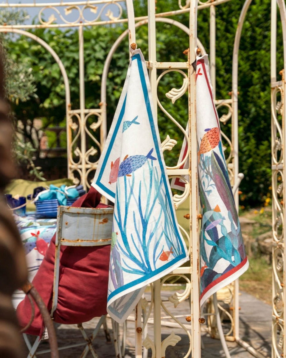 POSEIDON CANOVACCIO DA CUCINA DI LINO ROSSO 50X70