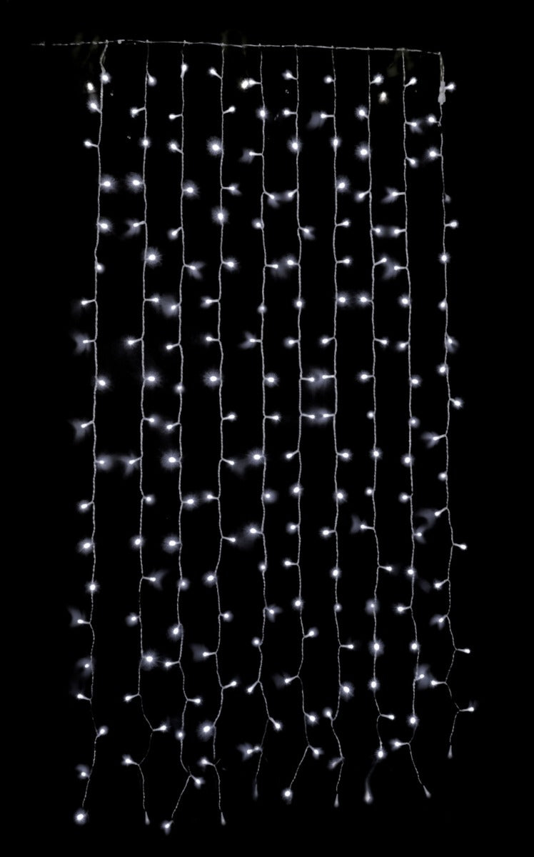 TENDA CON CASCATA 200 LED BIANCO GHIACCIO CON GIOCHI DI LUCE 1XH2MT COLLEGABILE
