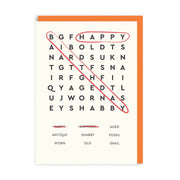 Ohh Deer Biglietto di auguri "Happy Birthday Word Search" A6, arancione/nero